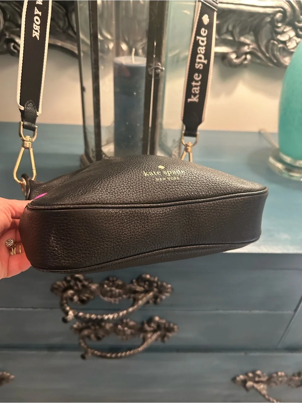 Kate Spade Rosie Black Pebbled Leather Crossbody Black/Cream Logo Strap - Picture 12 of 17